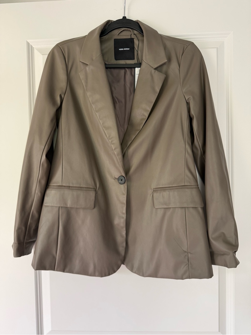 Vero Moda Taupe Faux Leather Blazer Jacket - Single Button